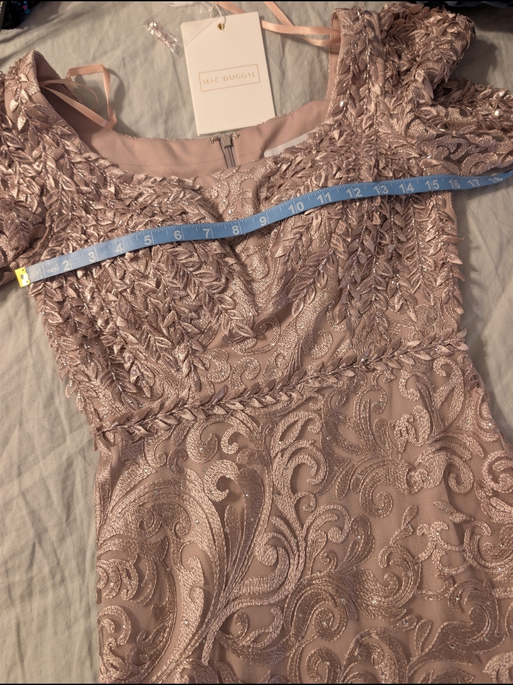 NWT Mac Duggal Embroidered Long Sleeve Evening Gown Dusty Rose Mauve Size 4 $698 - Picture 7 of 7